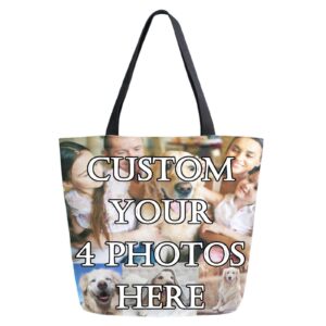 naanle personalized canvas tote bag with photos customized picture women casual shoulder bag custom handbag cotton bag gift for 4 photos collage