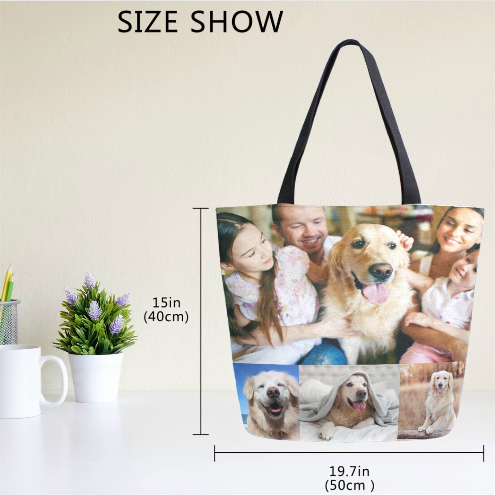 Naanle Personalized Canvas Tote Bag with Photos Customized Picture Women Casual Shoulder Bag Custom Handbag Cotton Bag Gift for 4 Photos Collage