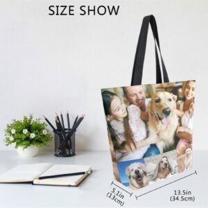 Naanle Personalized Canvas Tote Bag with Photos Customized Picture Women Casual Shoulder Bag Custom Handbag Cotton Bag Gift for 4 Photos Collage