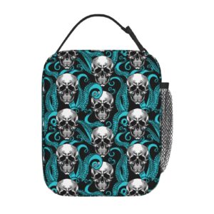 gianlaima octopus sugar funny skull halloween insulated lunch box for women man, portable lunch bag reusable cooler tote for office work travel picnic camping beach