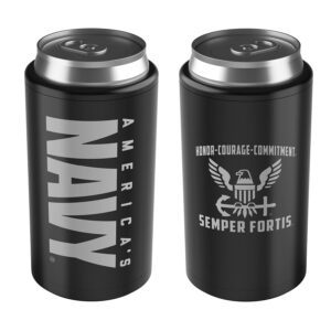 Navy 4 in 1 Insulated Can Cooler, Stainless Steel Double-Walled Insulator for 12 oz Standard or Skinny Slim Cans, 12 Oz Beer Bottles & Mixed Drinks – Gifts for Sailors