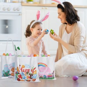 AKEROCK Easter Bags, 3 PCS Easter Bags with Handles, Large Reusable Tote Bags for Kids Egg Hunt - Easter Canvas Bags