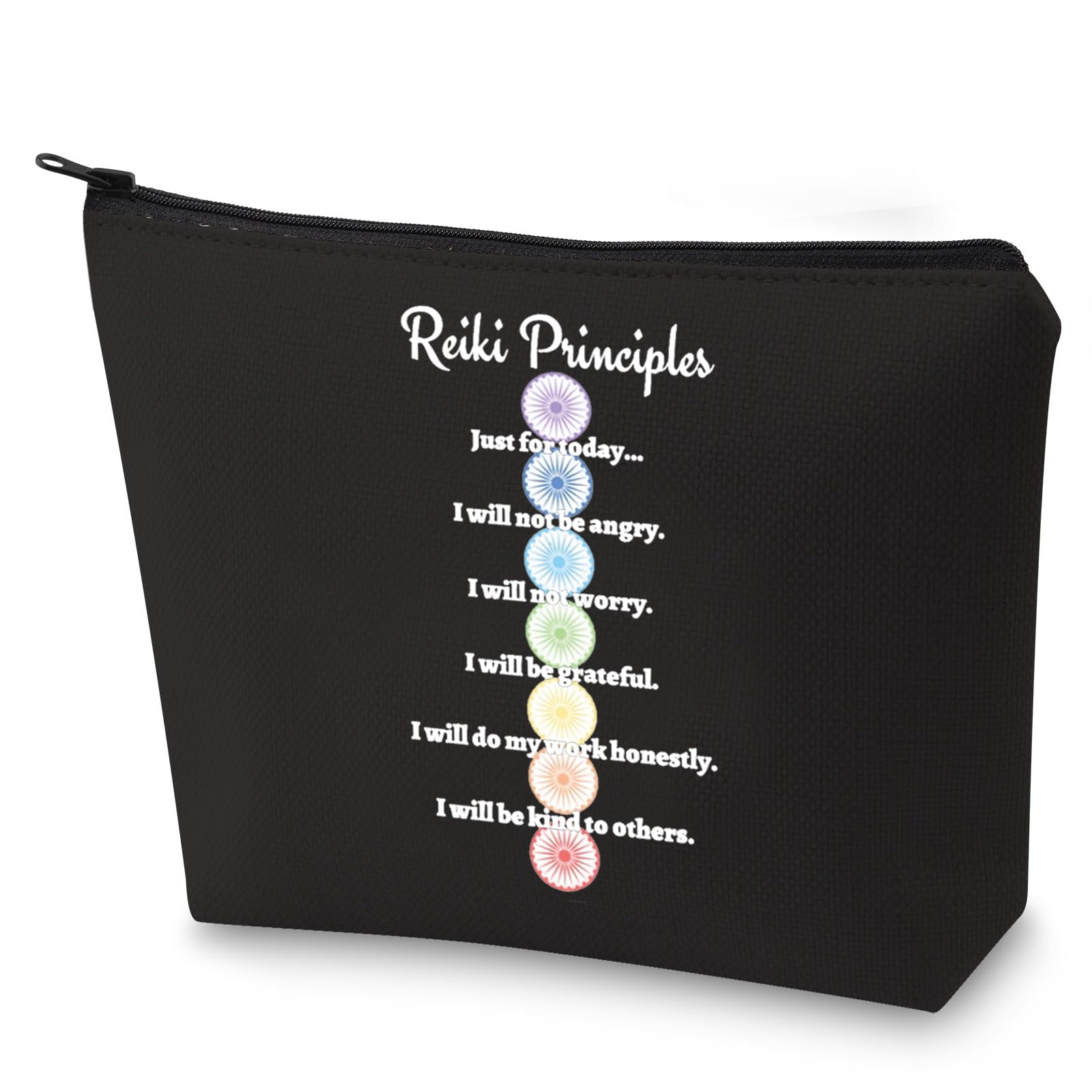 G2TUP Reiki Master Yoga Teacher Makeup Bag Just for Today Inspirational Spiritual Gifts Reiki Chakra Healing Zipper (Just for Today BLACK)