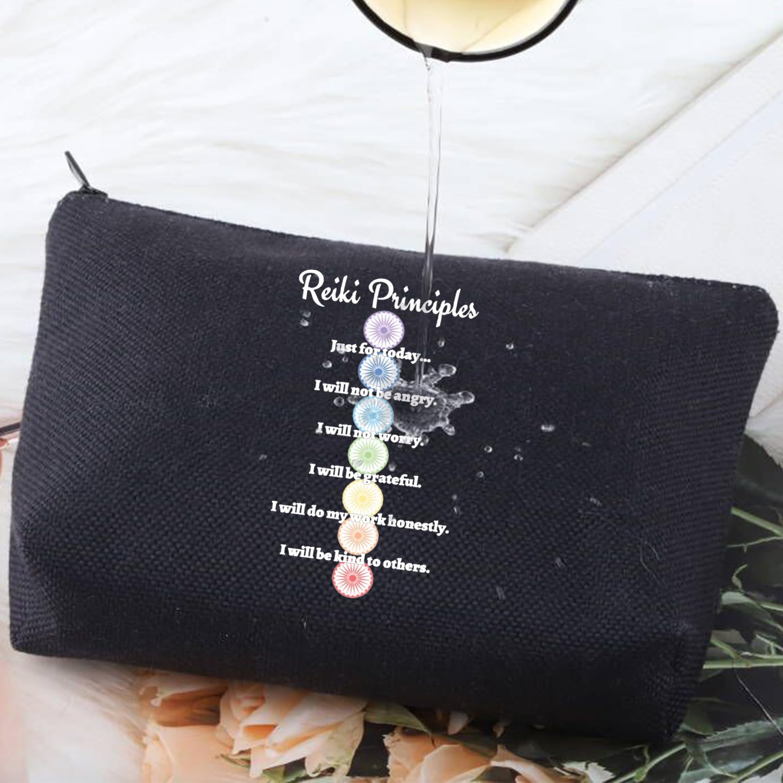 G2TUP Reiki Master Yoga Teacher Makeup Bag Just for Today Inspirational Spiritual Gifts Reiki Chakra Healing Zipper (Just for Today BLACK)