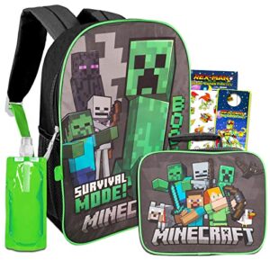 minecraft backpack and lunch box for kids - minecraft school supplies bundle with minecraft backpack and lunch bag plus water pouch, stickers, more