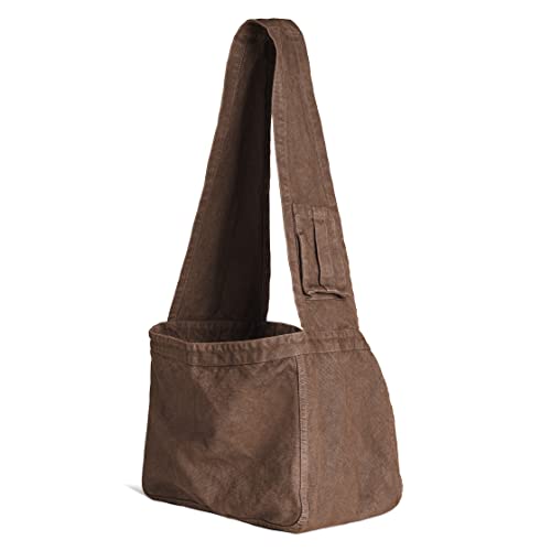 COLONY CO The Farmers Market Bag - Organic Cotton Canvas - Crossbody Sling Design - Cargo Pockets - Comfortable Wide Strap for Easy Carrying - Foldable - Washable - Durable, Strong - Brown - Made