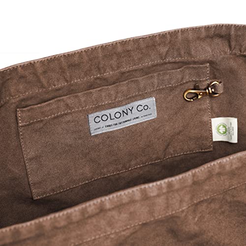 COLONY CO The Farmers Market Bag - Organic Cotton Canvas - Crossbody Sling Design - Cargo Pockets - Comfortable Wide Strap for Easy Carrying - Foldable - Washable - Durable, Strong - Brown - Made