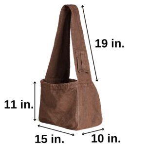 COLONY CO The Farmers Market Bag - Organic Cotton Canvas - Crossbody Sling Design - Cargo Pockets - Comfortable Wide Strap for Easy Carrying - Foldable - Washable - Durable, Strong - Brown - Made