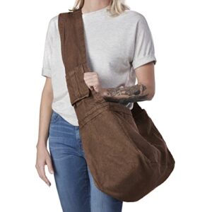 COLONY CO The Farmers Market Bag - Organic Cotton Canvas - Crossbody Sling Design - Cargo Pockets - Comfortable Wide Strap for Easy Carrying - Foldable - Washable - Durable, Strong - Brown - Made