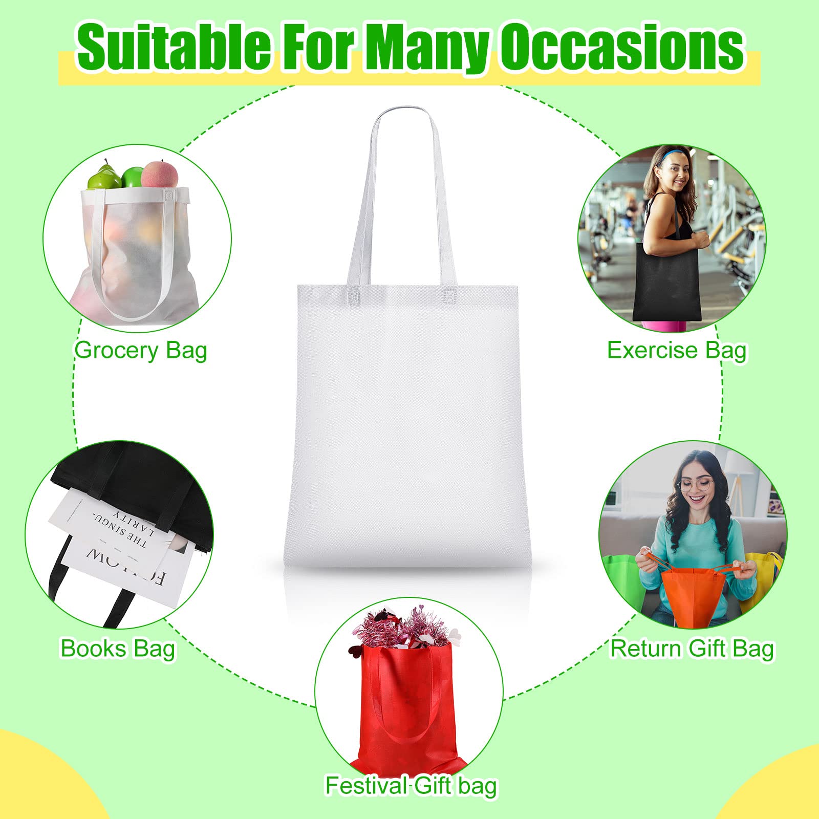 Jexine 100 Pack Non Woven Tote Bags Bulk 13 x 15 Inch Large Reusable Grocery Bags with Long Handles Fabric Blank Tote Bags for Kids Birthday Party Favors Gifts, Retail Stores, Shopping, 20 Colors