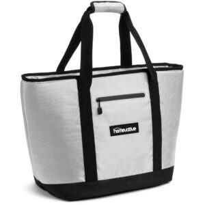 homevative insulated cooler tote, grey, aqua zippers and leakproof liner for the beach, camping, shopping, etc.