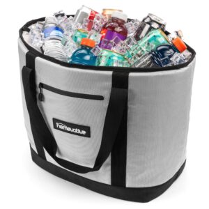 Homevative Insulated Cooler Tote, Grey, Aqua Zippers and Leakproof Liner for the Beach, Camping, Shopping, etc.