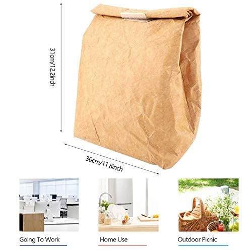 TOPINCN Lunch Bag Waterproof Insulated Lunch Box Storage Kraft Paper for Women Men Outdoor Picnic(Brown)