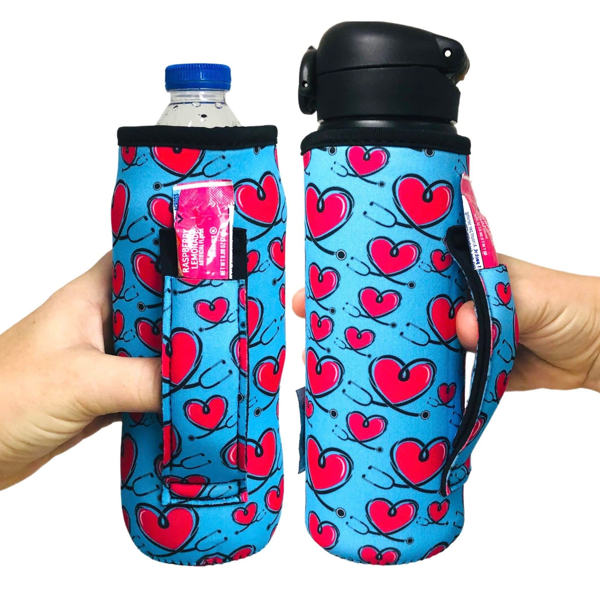 Lit Handlers Neoprene Water Bottle Sleeve - 16-24 oz Insulated Water Bottle Holder for Walking, Running, & Cycling - Soda Can Cooler & Beer Sleeve - Water Resistant Drink Covers, Love a Nurse