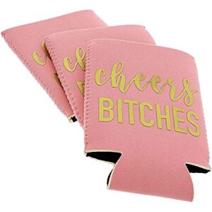 12 oz Cheers Bitches Neoprene Can Cooler Sleeves for Soda, Beer, Beverages (3 Pack)