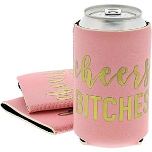 12 oz Cheers Bitches Neoprene Can Cooler Sleeves for Soda, Beer, Beverages (3 Pack)