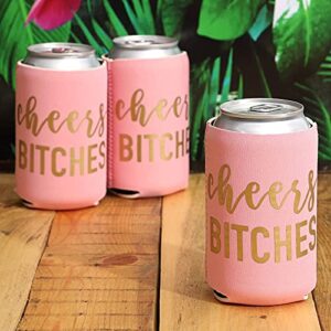 12 oz Cheers Bitches Neoprene Can Cooler Sleeves for Soda, Beer, Beverages (3 Pack)