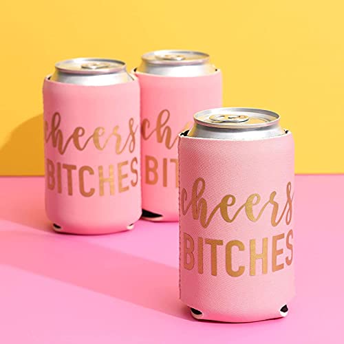 12 oz Cheers Bitches Neoprene Can Cooler Sleeves for Soda, Beer, Beverages (3 Pack)