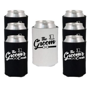 shop4ever the groom and the groom’s crew bow tie top hat can coolie ~ wedding bachelor party beer can sleeve coolers ~ (crew hat, 6 pk)