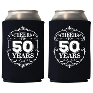 veracco cheers to 50 years 50th birthday gift fifty and fabulous party favors decorations can coolie holder (black, 12)