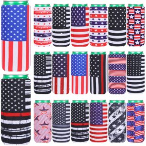sacubee 18 pcs usa flag can coolers 12 oz 4th of july beer can cooler sleeves bulk patriotic can coolers insulator neoprene can covers for independence day memorial day party supplies
