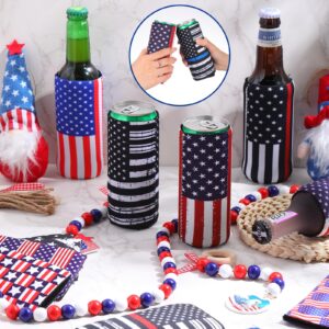 Sacubee 18 Pcs USA Flag Can Coolers 12 oz 4th of July Beer Can Cooler Sleeves Bulk Patriotic Can Coolers Insulator Neoprene Can Covers for Independence Day Memorial Day Party Supplies