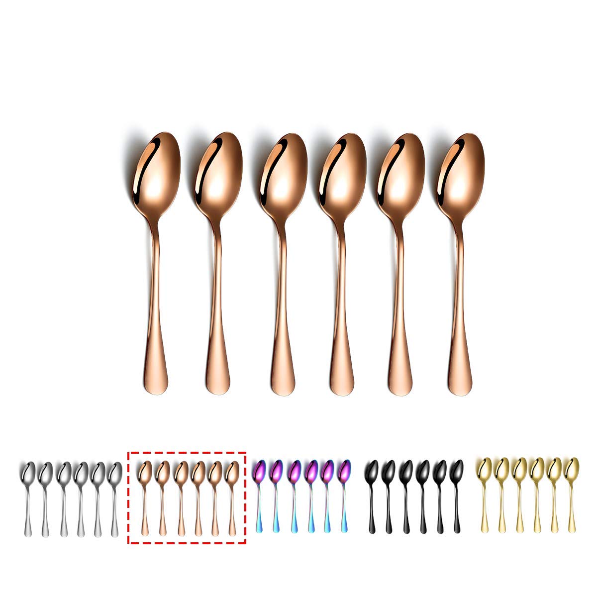 Rose Gold Coffee Spoons, Kyraton 5.5" Espresso Spoons Titanium Plating Copper Tea Spoons, Stainless Steel Small Mini Spoons, Tiny Spoon Set For Parties, Wedding Pack of 6