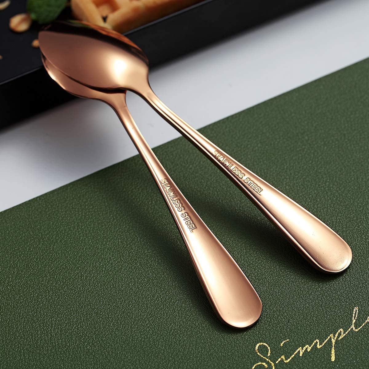 Rose Gold Coffee Spoons, Kyraton 5.5" Espresso Spoons Titanium Plating Copper Tea Spoons, Stainless Steel Small Mini Spoons, Tiny Spoon Set For Parties, Wedding Pack of 6