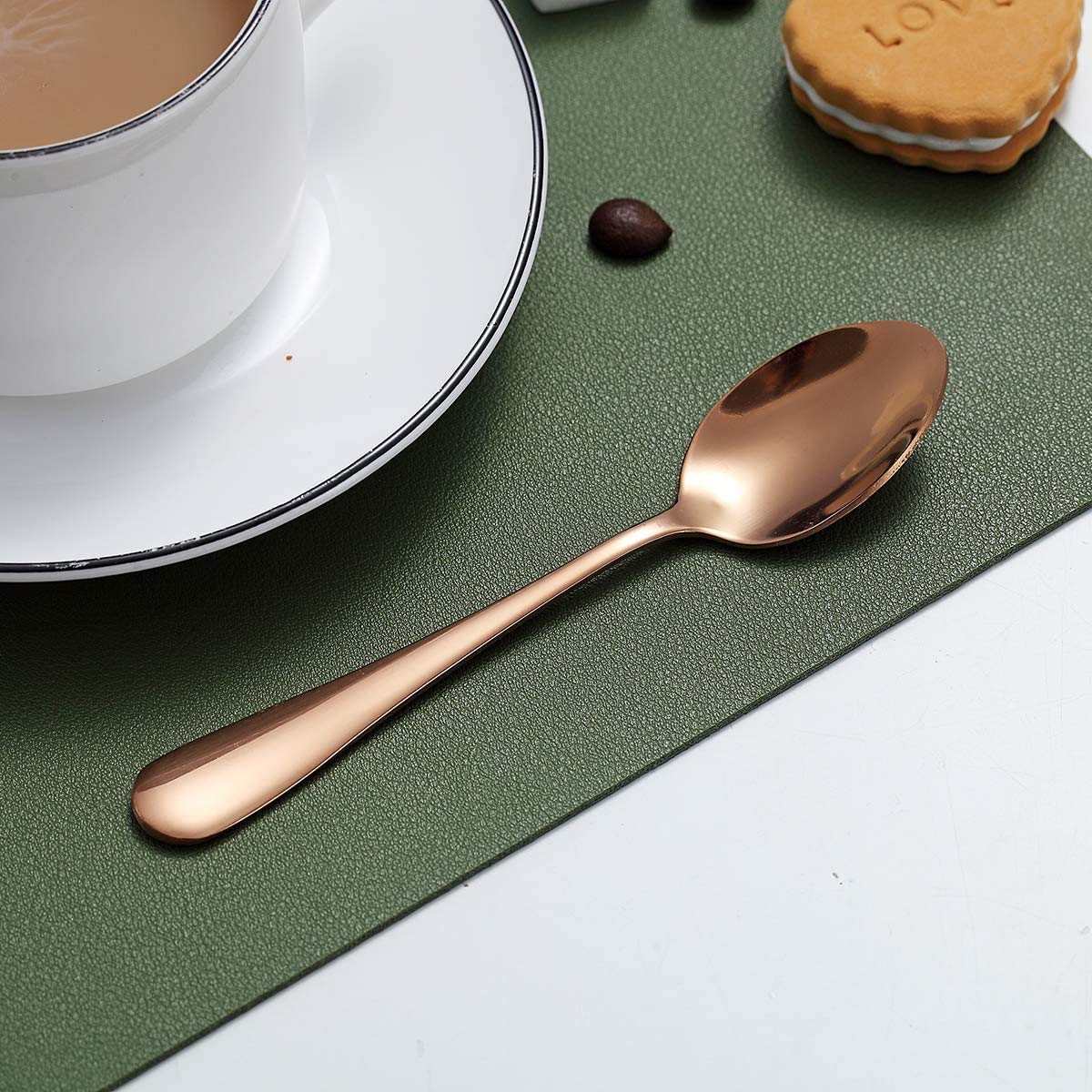 Rose Gold Coffee Spoons, Kyraton 5.5" Espresso Spoons Titanium Plating Copper Tea Spoons, Stainless Steel Small Mini Spoons, Tiny Spoon Set For Parties, Wedding Pack of 6