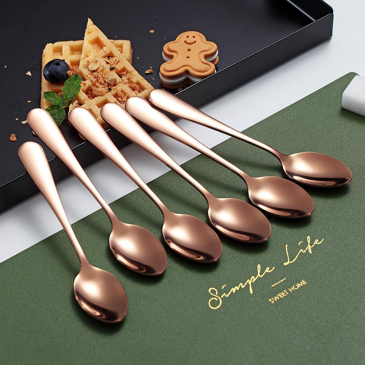 Rose Gold Coffee Spoons, Kyraton 5.5" Espresso Spoons Titanium Plating Copper Tea Spoons, Stainless Steel Small Mini Spoons, Tiny Spoon Set For Parties, Wedding Pack of 6