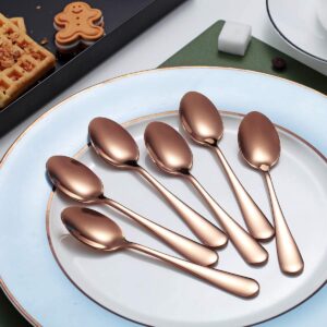 Rose Gold Coffee Spoons, Kyraton 5.5" Espresso Spoons Titanium Plating Copper Tea Spoons, Stainless Steel Small Mini Spoons, Tiny Spoon Set For Parties, Wedding Pack of 6