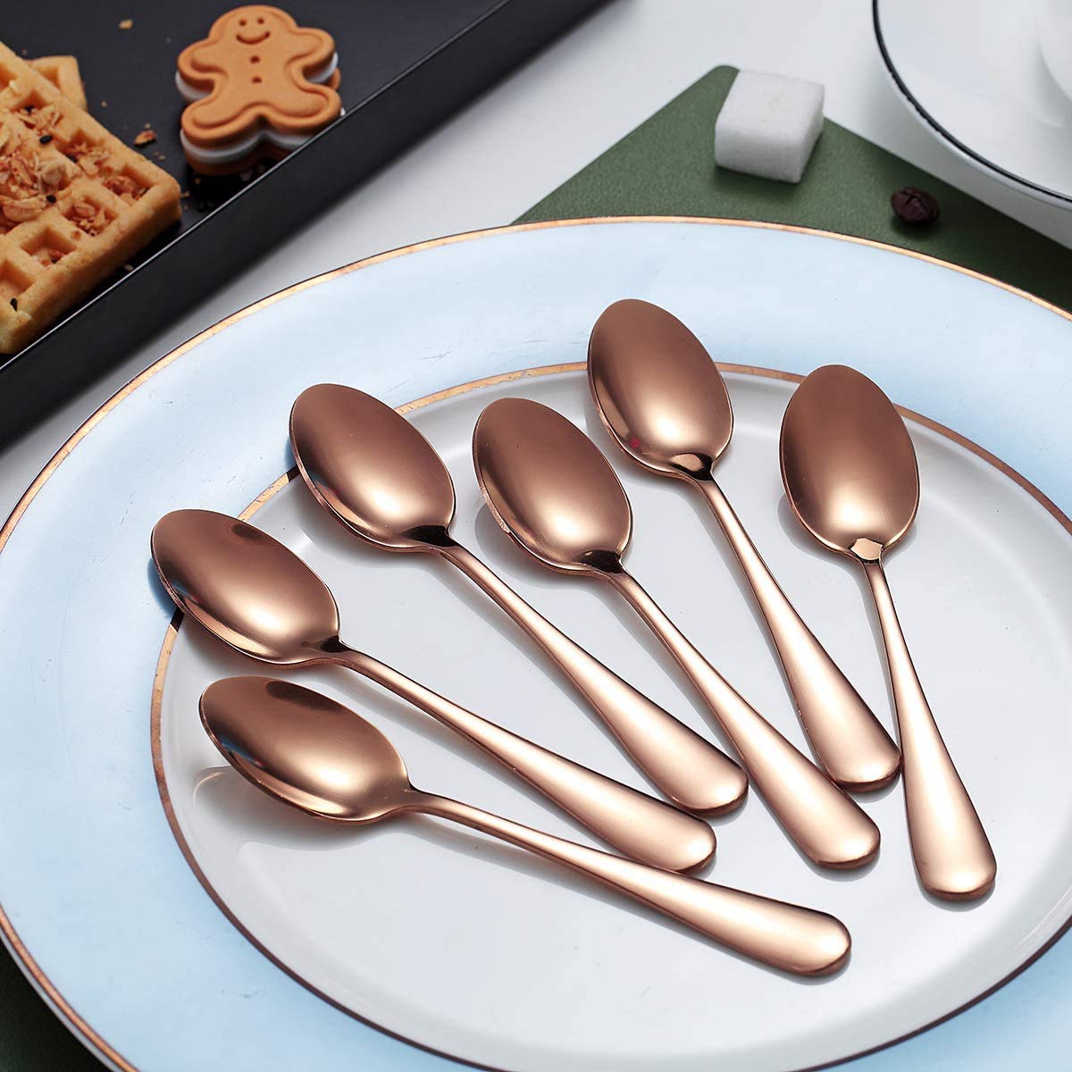 Rose Gold Coffee Spoons, Kyraton 5.5" Espresso Spoons Titanium Plating Copper Tea Spoons, Stainless Steel Small Mini Spoons, Tiny Spoon Set For Parties, Wedding Pack of 6