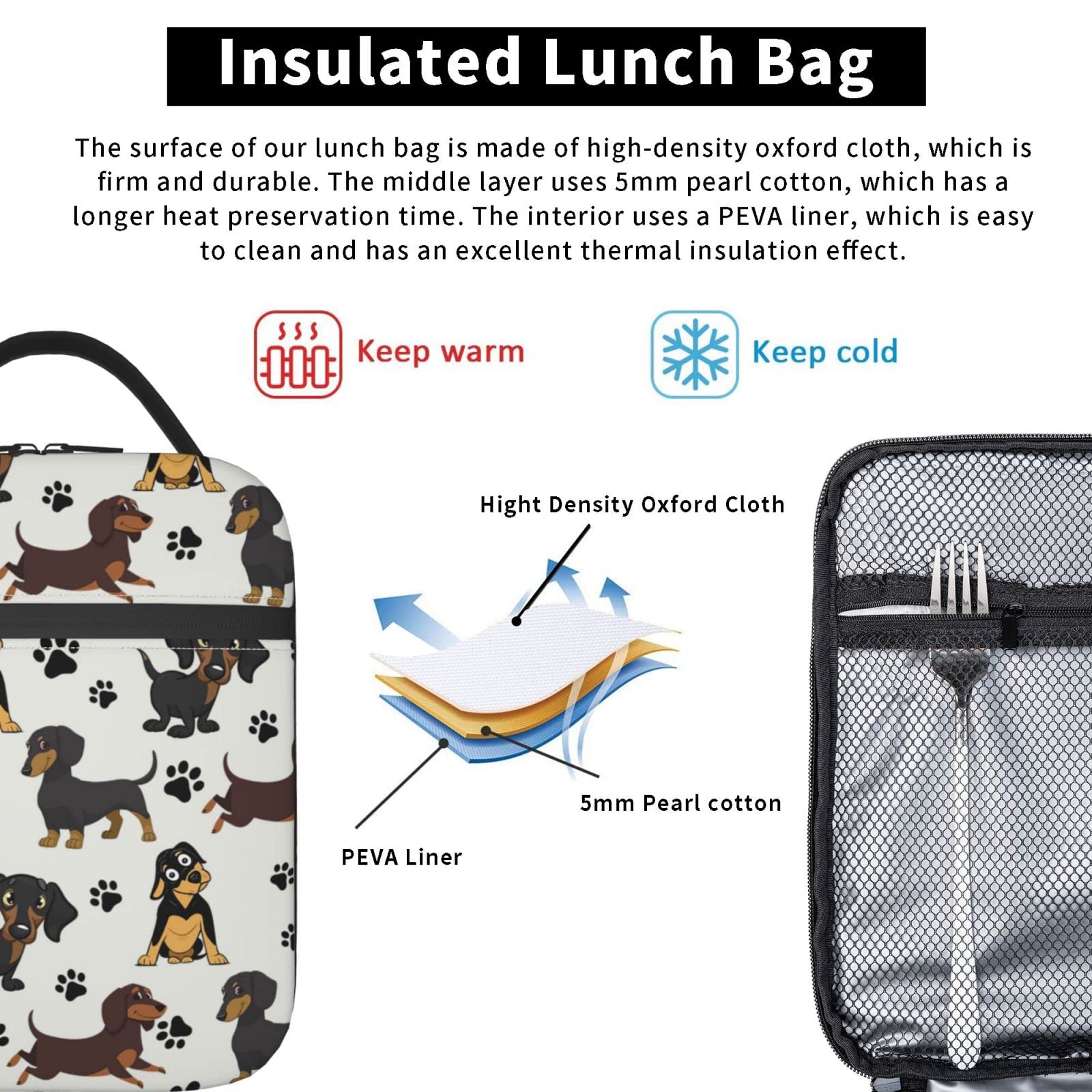 VERSAINSECT nd Dog Print Reusable Insulated Lunch Box Cooler Tote Bag Handle Lunchbox For Men Women Garden sculpture outdoor