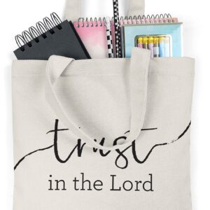 Christian Religious Bible Verse Canvas Reusable Tote Bag – TRUST IN THE LORD - Perfect for Beach, Grocery, Shopping, Travel Handbag and Book Bag for Women Men Kids. Ideal Christian Gift!