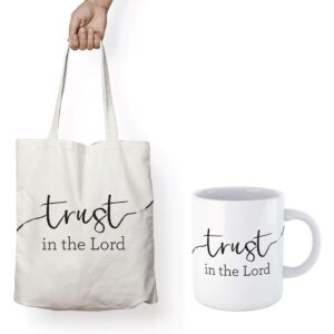 Christian Religious Bible Verse Canvas Reusable Tote Bag – TRUST IN THE LORD - Perfect for Beach, Grocery, Shopping, Travel Handbag and Book Bag for Women Men Kids. Ideal Christian Gift!