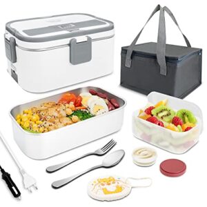 ivyhouse electric lunch box for men and women food heater 1.8l large capacity 3 in 1 12v/24v/110v heated lunch boxes for adults warming lunch boxes for work with fork & spoon & lunch bag grey