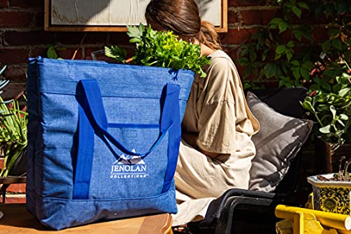 Large Collapsible Insulated Grocery Bag (2 Pack) Reusable Blue Cooler Bag for Frozen Foods and Groceries