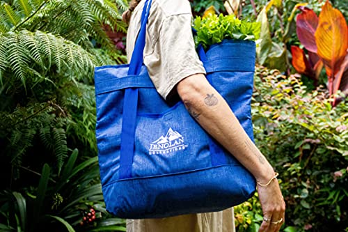 Large Collapsible Insulated Grocery Bag (2 Pack) Reusable Blue Cooler Bag for Frozen Foods and Groceries