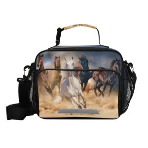 horse lunch box insulated lunch bags horses for girls boys kids animal print cooler bag reusable lunch tote bag shoulder bag for work picnic