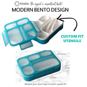 kinsho Bento Lunch-Box for Adults Kids Lunches, Portion Control Container Boxes for Women Girls Boys | Leak-proof Snack Containers, BPA-Free Utensils | Blue, Green, 5 Compartments