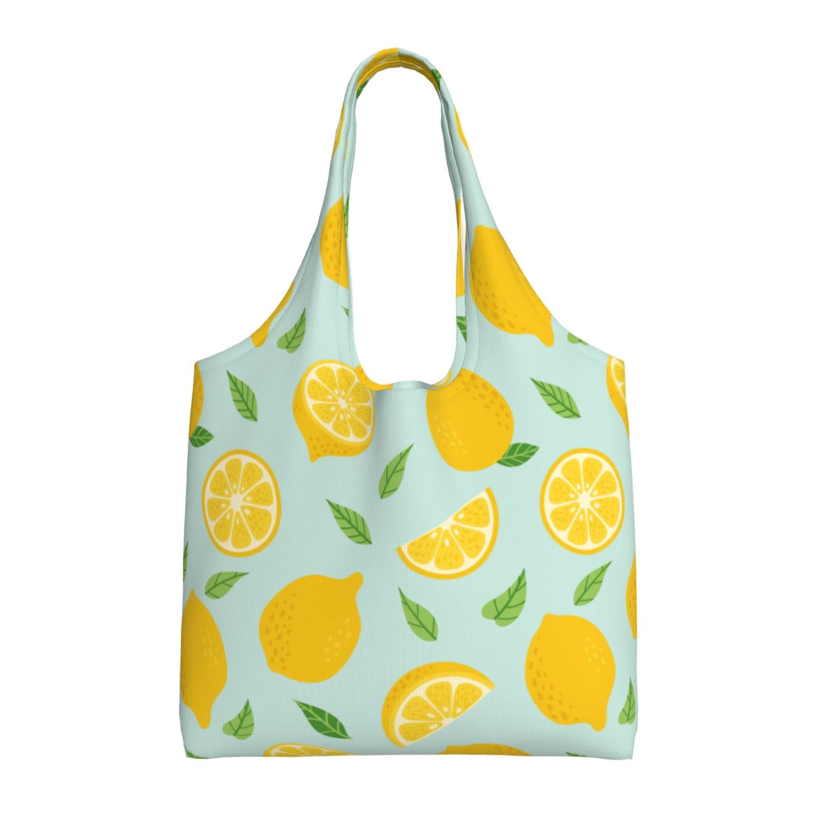 WOAIDY Lemon Reusable Grocery Bags, 50lbs Foldable Durable Shopping Totes With Handles Large Washable Bags