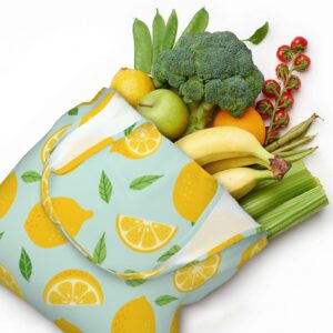 WOAIDY Lemon Reusable Grocery Bags, 50lbs Foldable Durable Shopping Totes With Handles Large Washable Bags