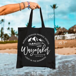 GXVUIS Waymaker Canvas Tote Bag for Women Religion Bible Verse Reusable Grocery Shoulder Shopping Bags Christian Gifts Black