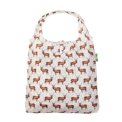 ECO CHIC Foldable Reusable Grocery Bags Heavy Duty Shopping Tote Bags (Stags Beige)