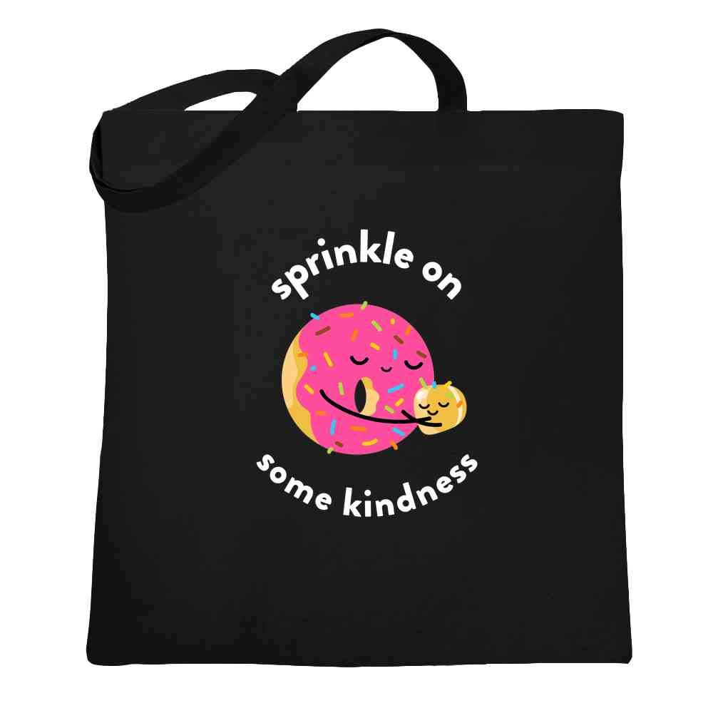 Pop Threads Sprinkle On Some Kindness Funny Donut Pun Be Kind Black 15x15 inches Large Canvas Tote Bag