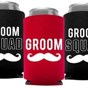 Your Dream Party Shop Groom and Grooms Squad Bachelor Party Can Coolers, Set of 12 Beer Can Coolies, Perfect Bachelor Party Decorations and as Grooms Men Gifts (Red)