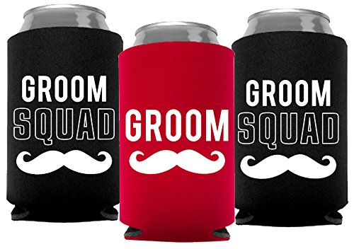 Your Dream Party Shop Groom and Grooms Squad Bachelor Party Can Coolers, Set of 12 Beer Can Coolies, Perfect Bachelor Party Decorations and as Grooms Men Gifts (Red)