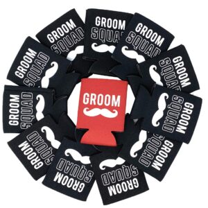 Your Dream Party Shop Groom and Grooms Squad Bachelor Party Can Coolers, Set of 12 Beer Can Coolies, Perfect Bachelor Party Decorations and as Grooms Men Gifts (Red)