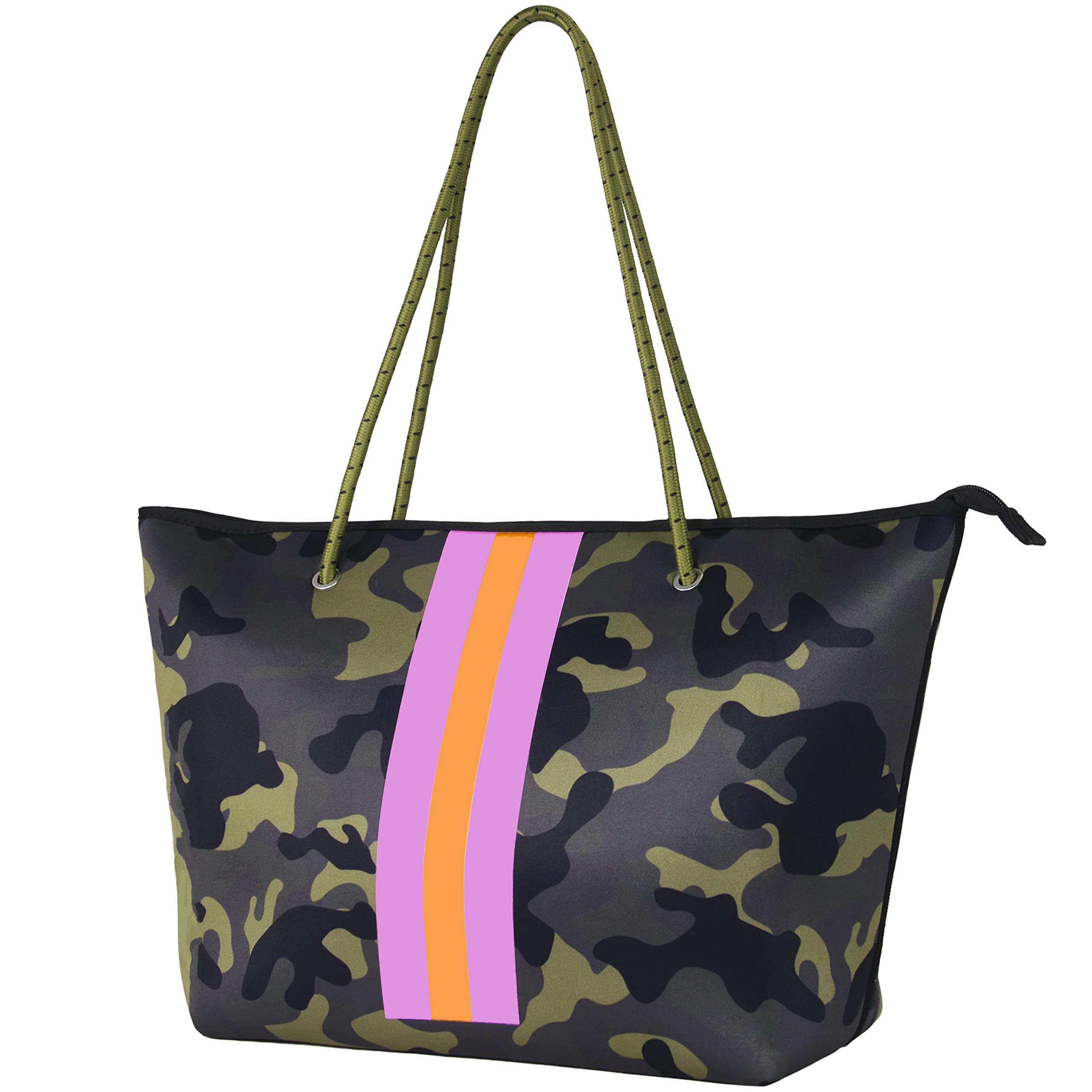 QOGiR Neoprene Multipurpose Beach Bag Tote with Inner Zipper Pocket（Green Camo） …