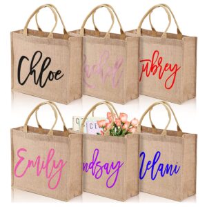lalala gift land personalized beach burlap bags w/name for women - 18 vinyl colors - customized large jute bag gifts for bridesmaids - hand bag for girl reusable grocery bags birthday wedding gift c1